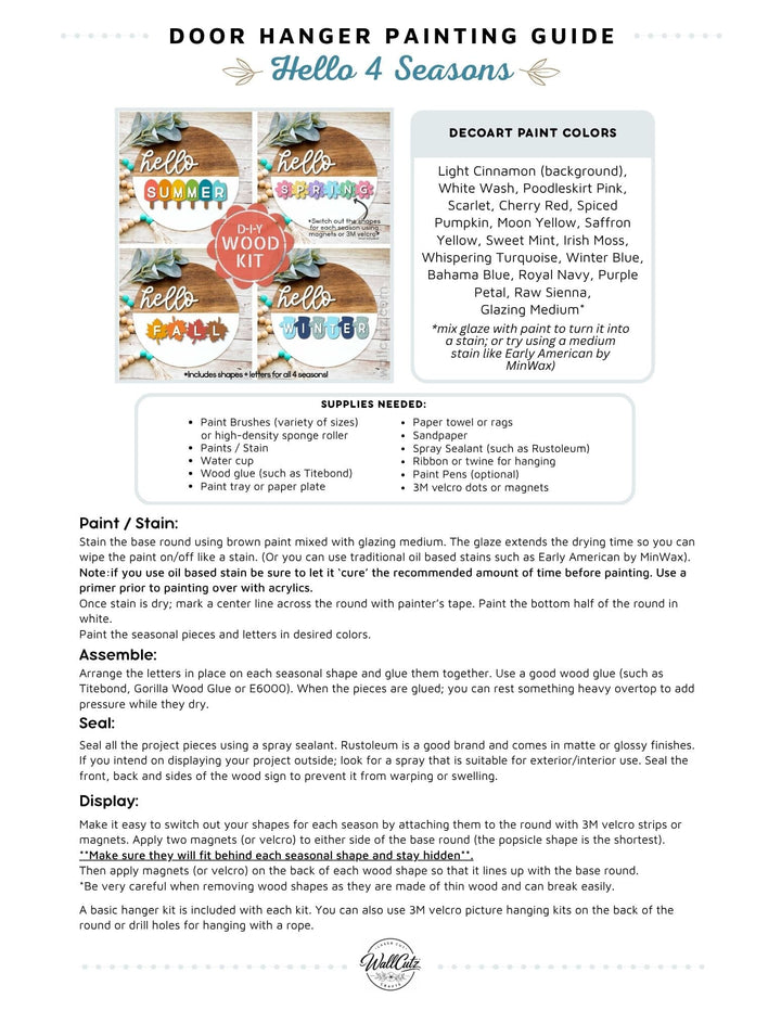 Hello 4 Seasons door hanger instructions
