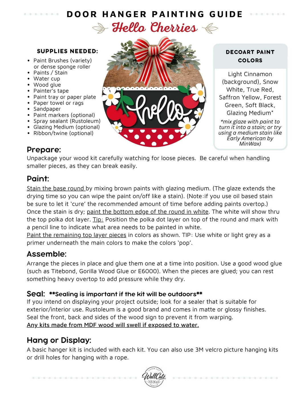 Hello Cherries door hanger instructions