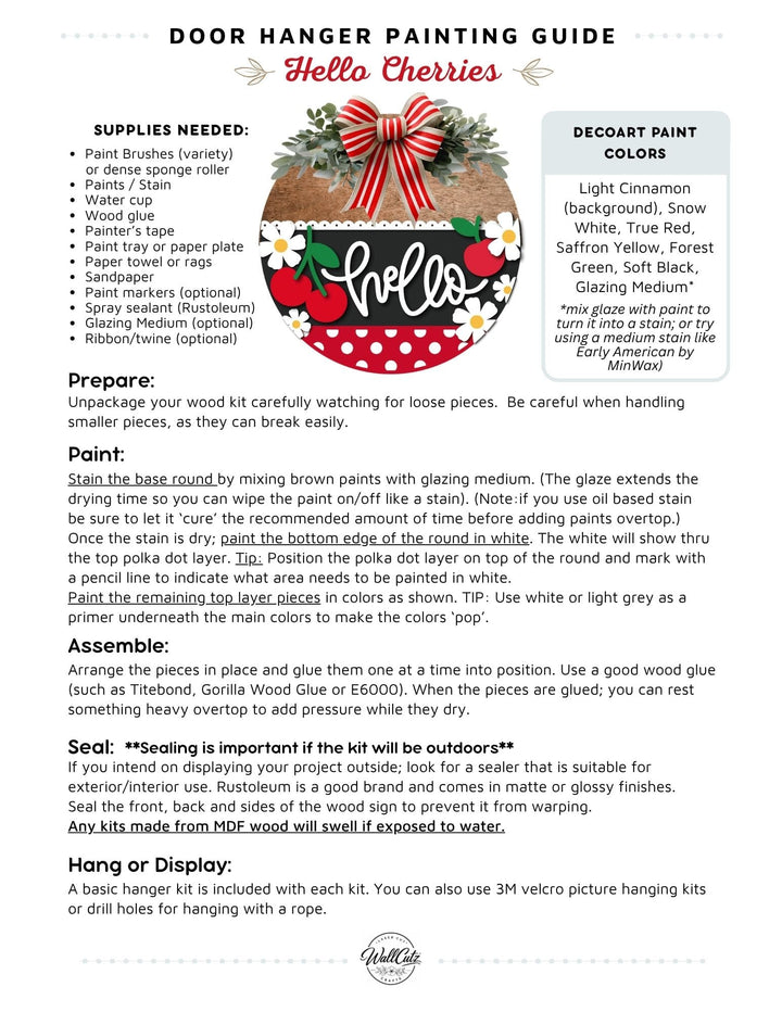 Hello Cherries door hanger instructions