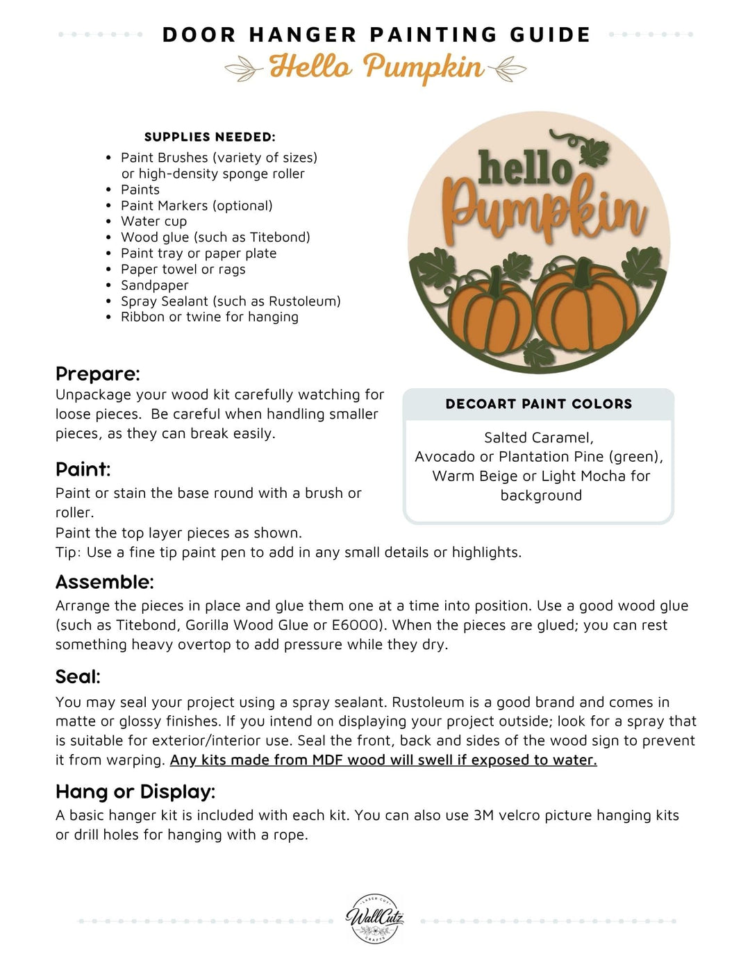 Hello Pumpkin door hanger instructions