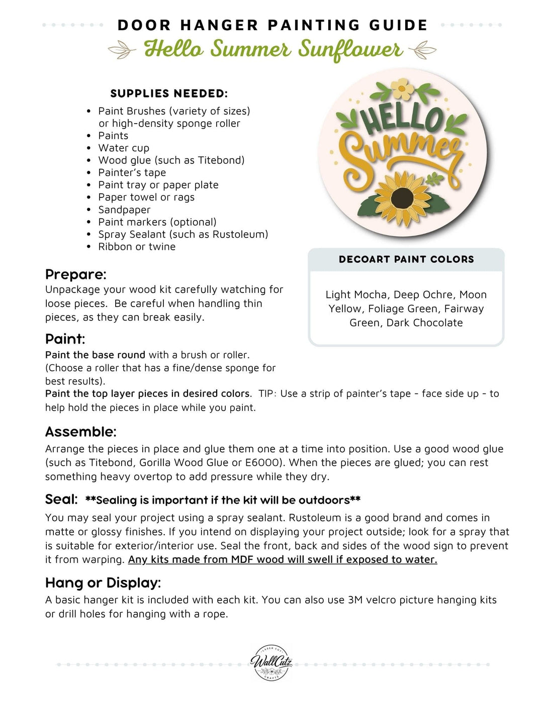 Hello Summer Sunflower door hanger instructions