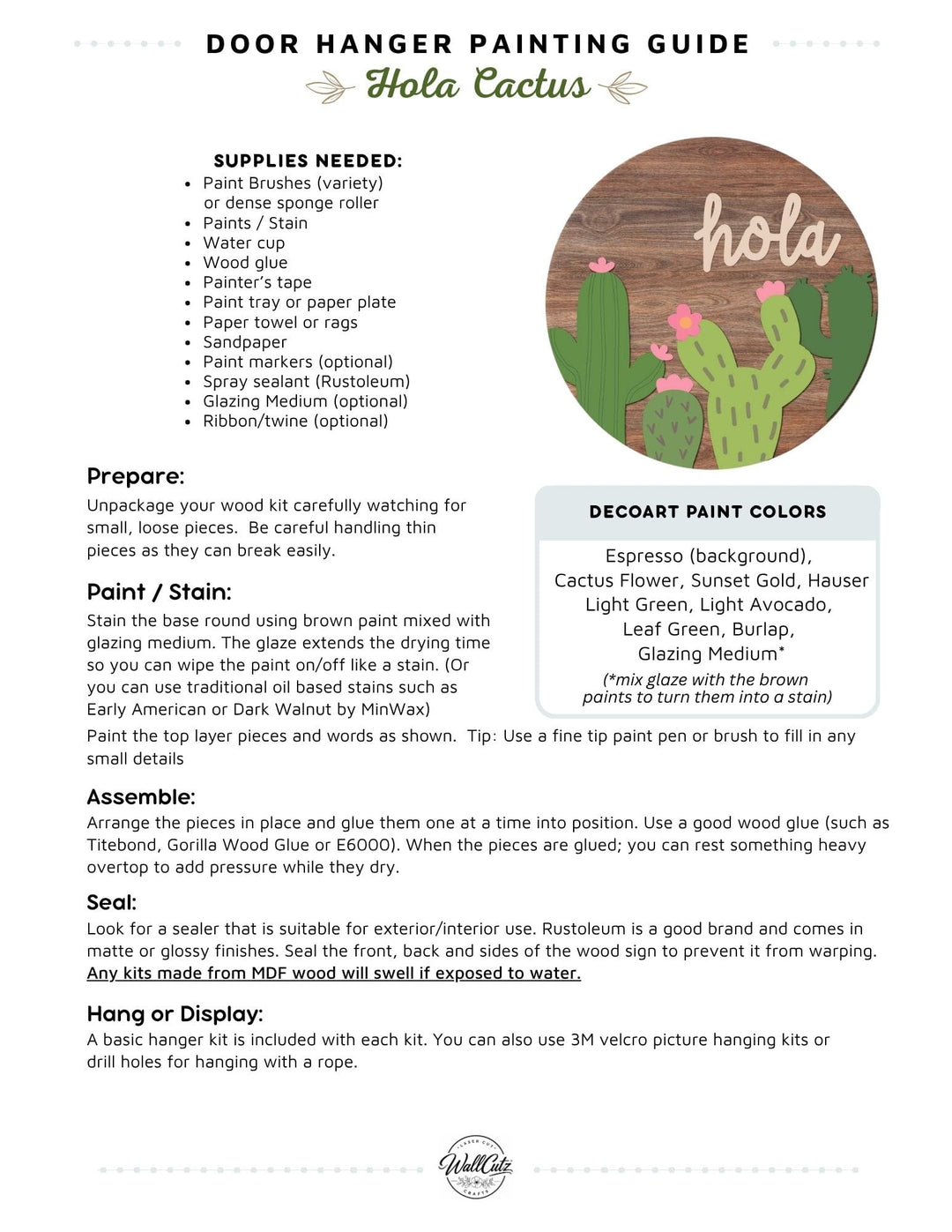 Hola Cactus door hanger instructions