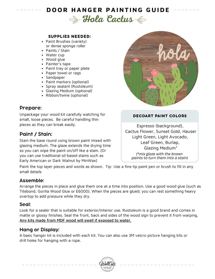 Hola Cactus door hanger instructions