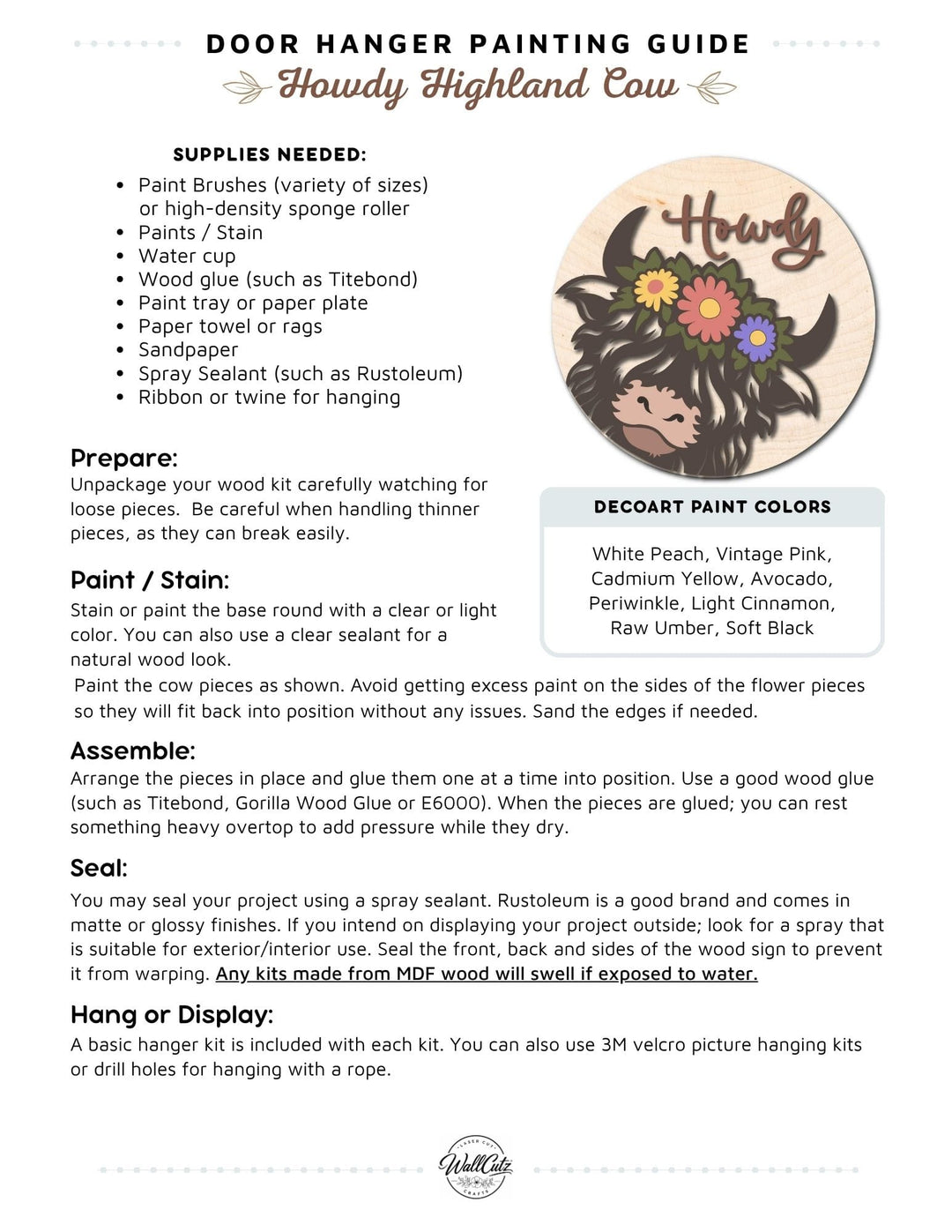 Howdy Highland Cow door hanger instructions