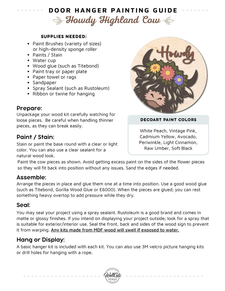 Howdy Highland Cow door hanger instructions