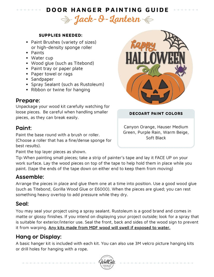 Jack O' Lantern door hanger instructions