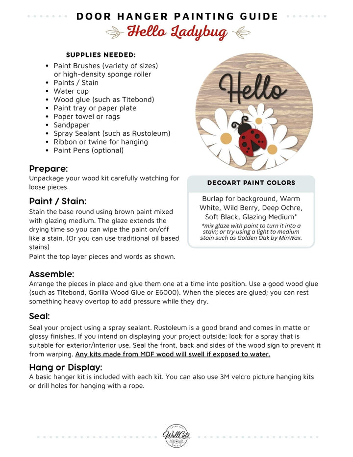 Ladybug Hello door hanger instructions