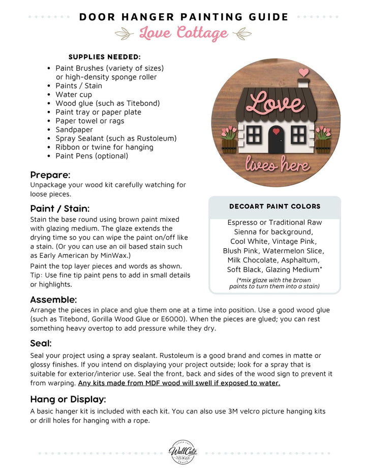 love cottage door hanger instructions