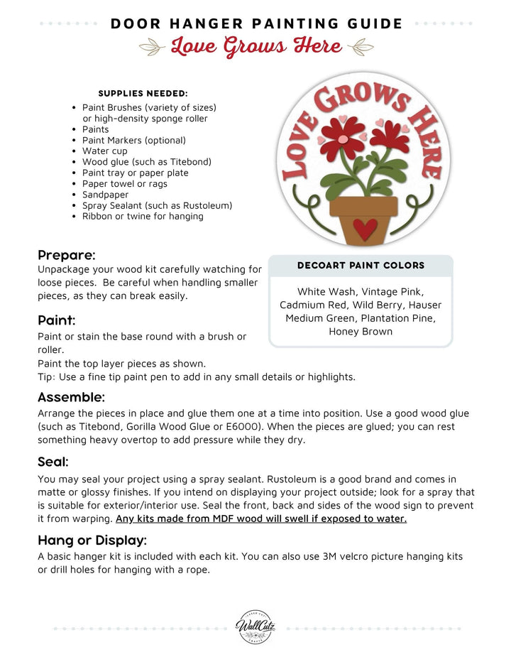 Love Grows Here door hanger instructions