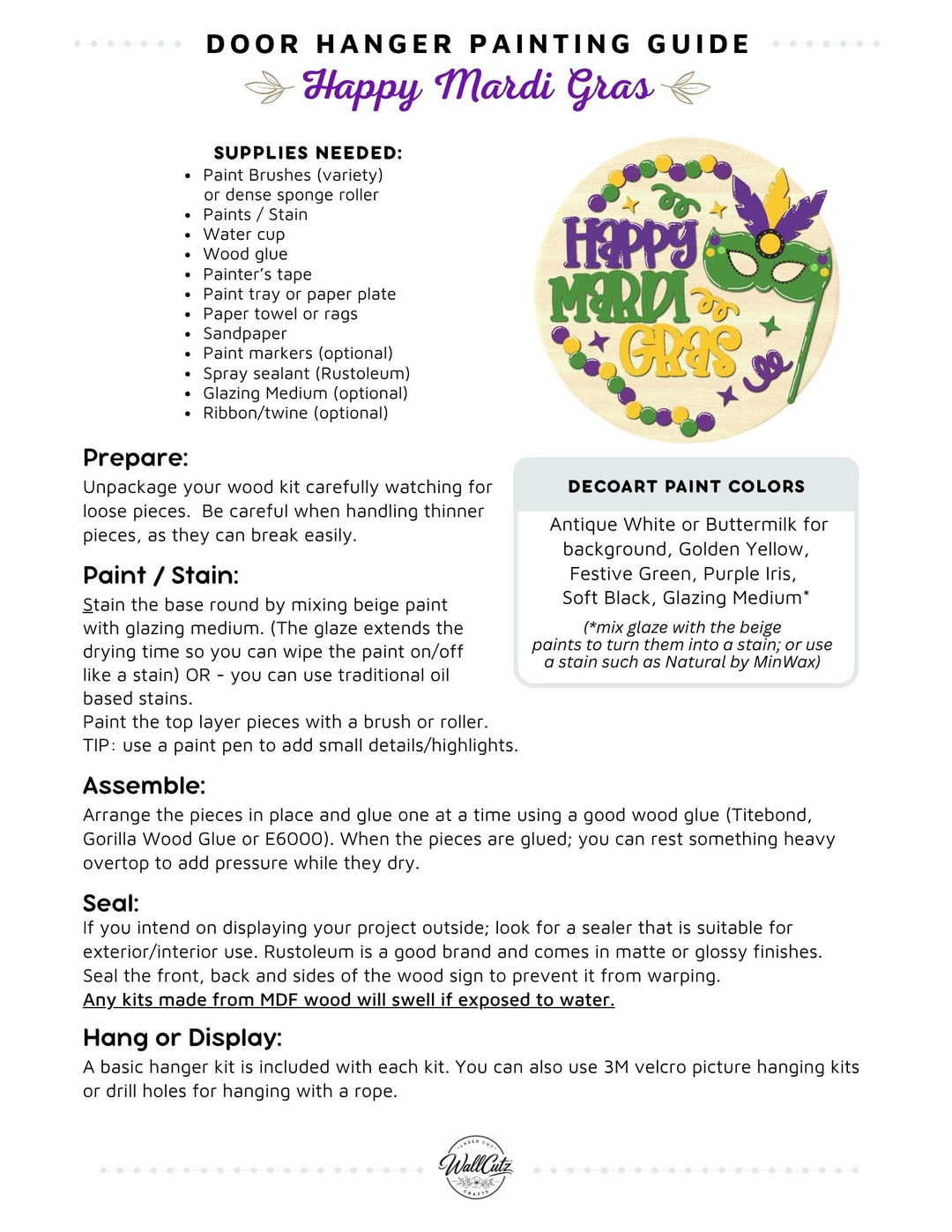 Mardi Gras door hanger instructions
