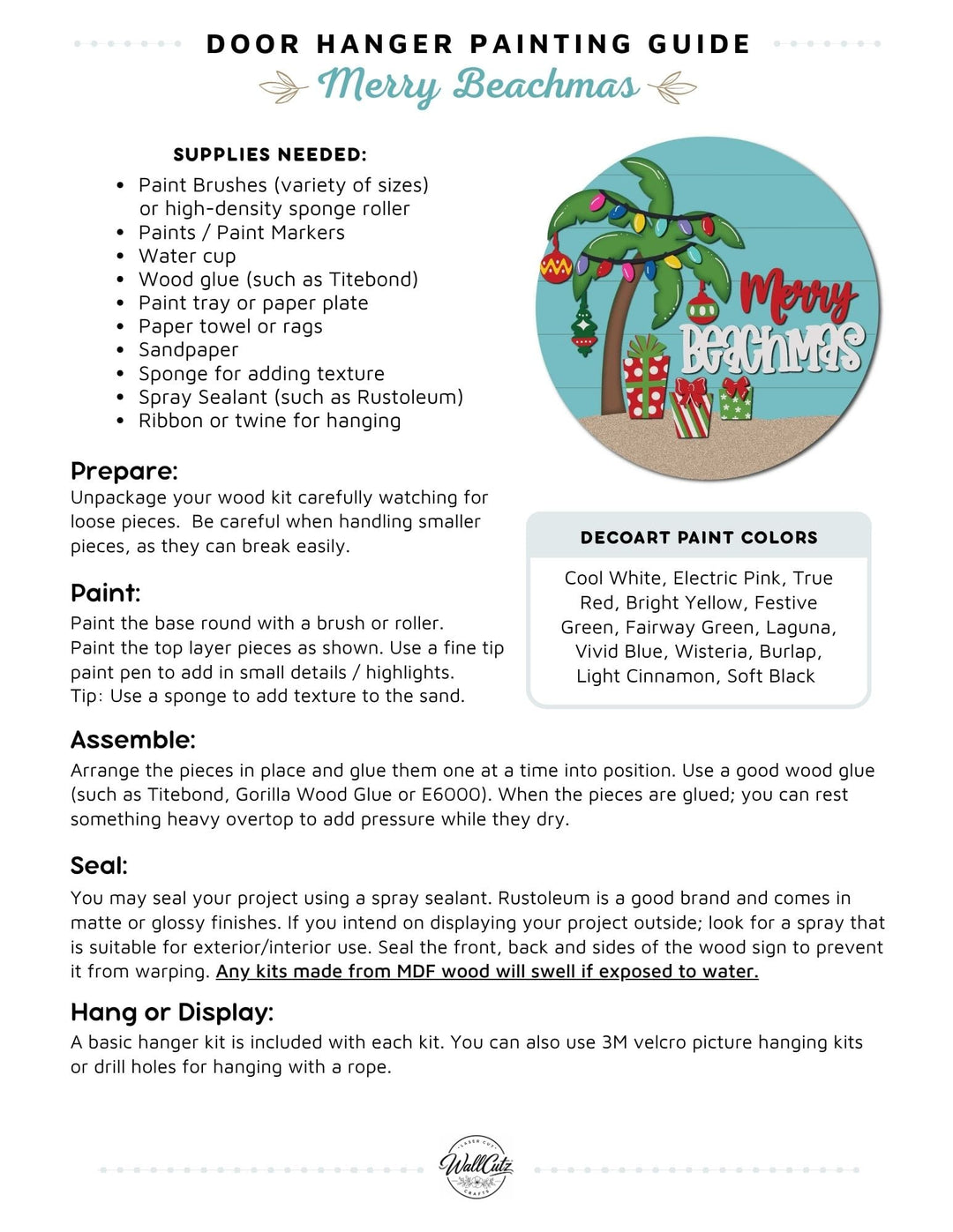 Merry Beachmas door hanger instructions
