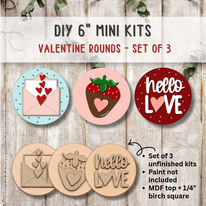 6" Mini Wood Kits – Valentine – Set of 3 DIY Rounds