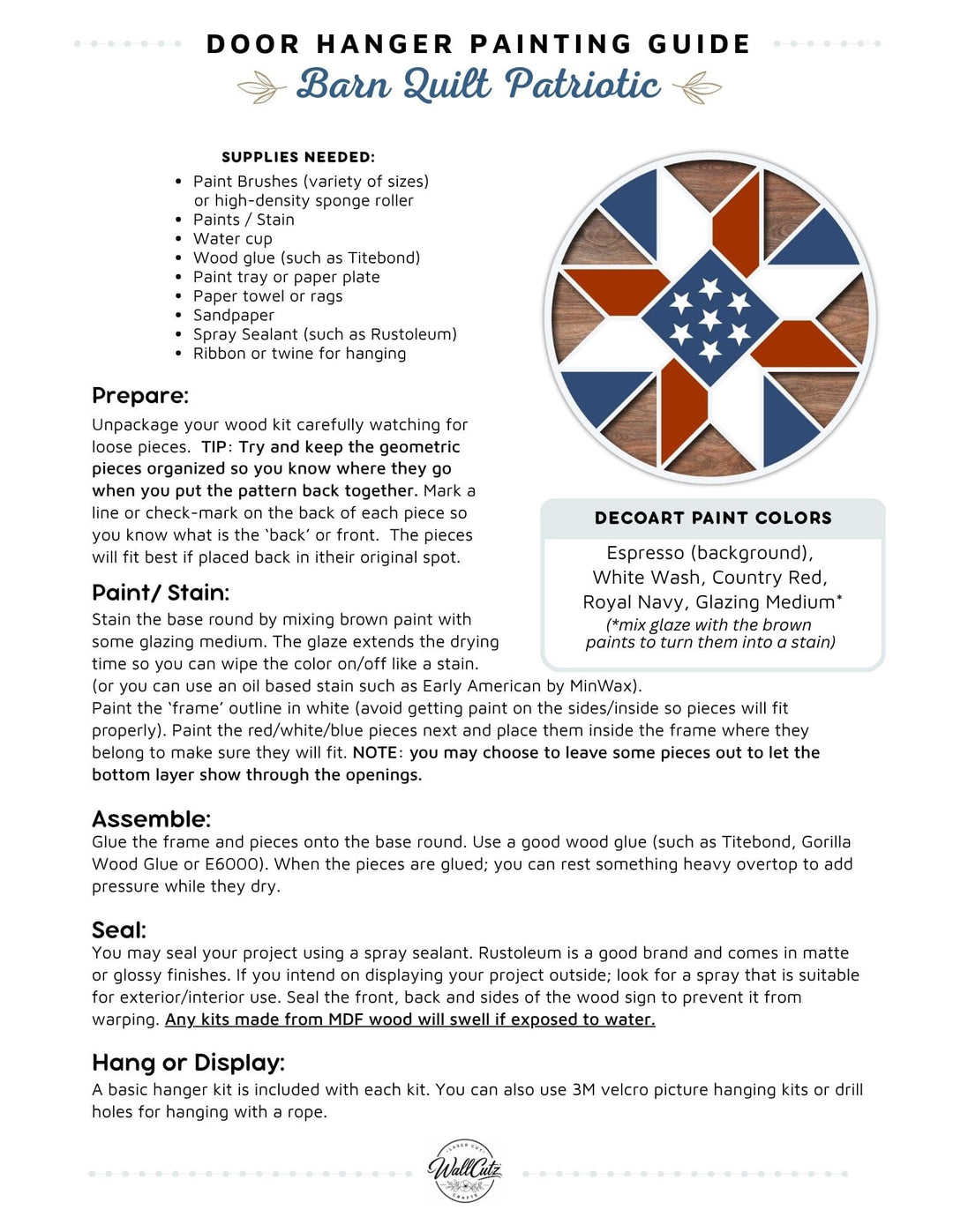 Barn Quilt Patriotic door hanger instructions