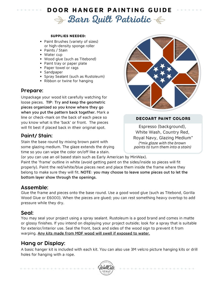 Barn Quilt Patriotic door hanger instructions