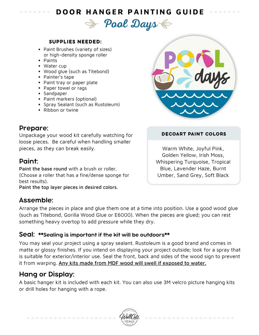 Pool Days door hanger instructions