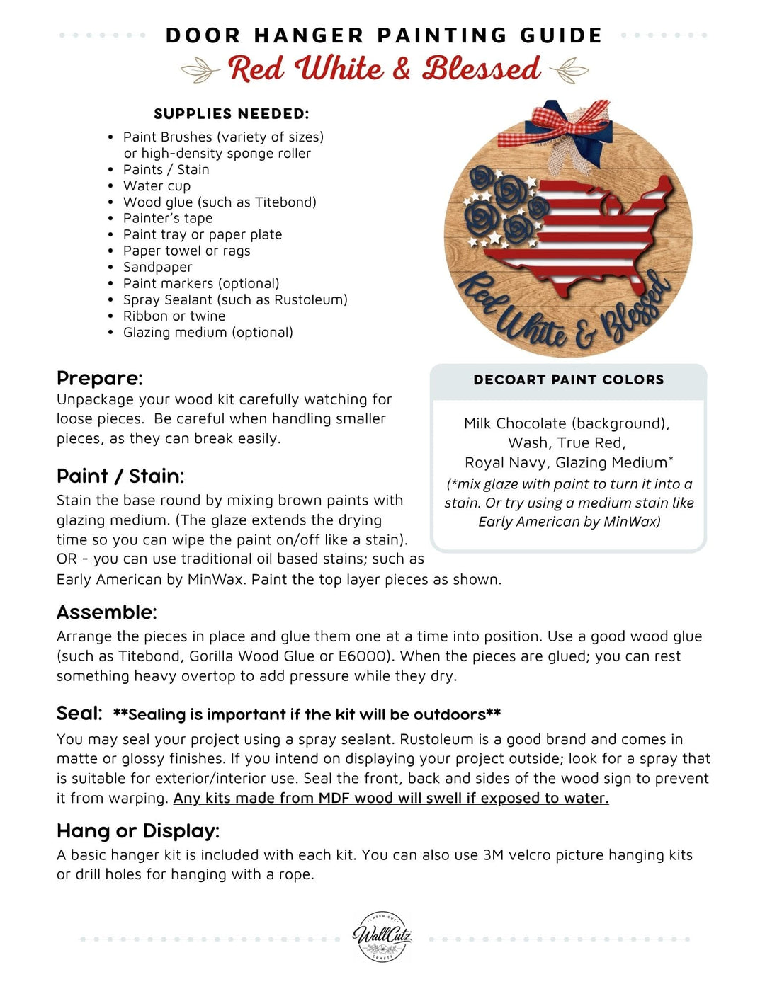 Red White & Blessed door hanger instructions