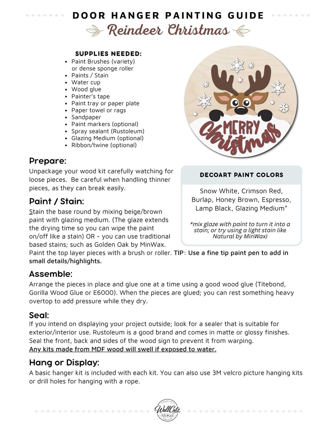 Reindeer Christmas door hanger instructions