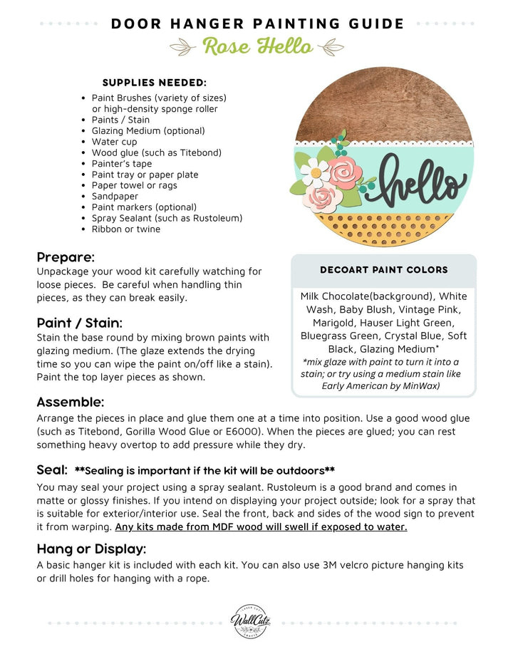 Rose Hello door hanger instructions