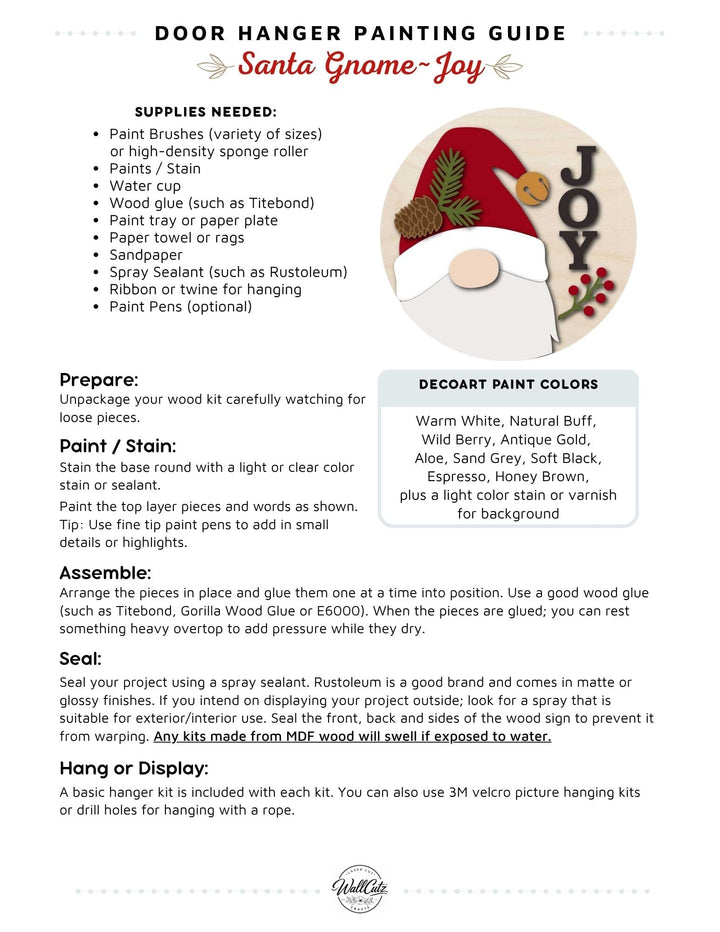 Santa Gnome Joy door hanger instructions