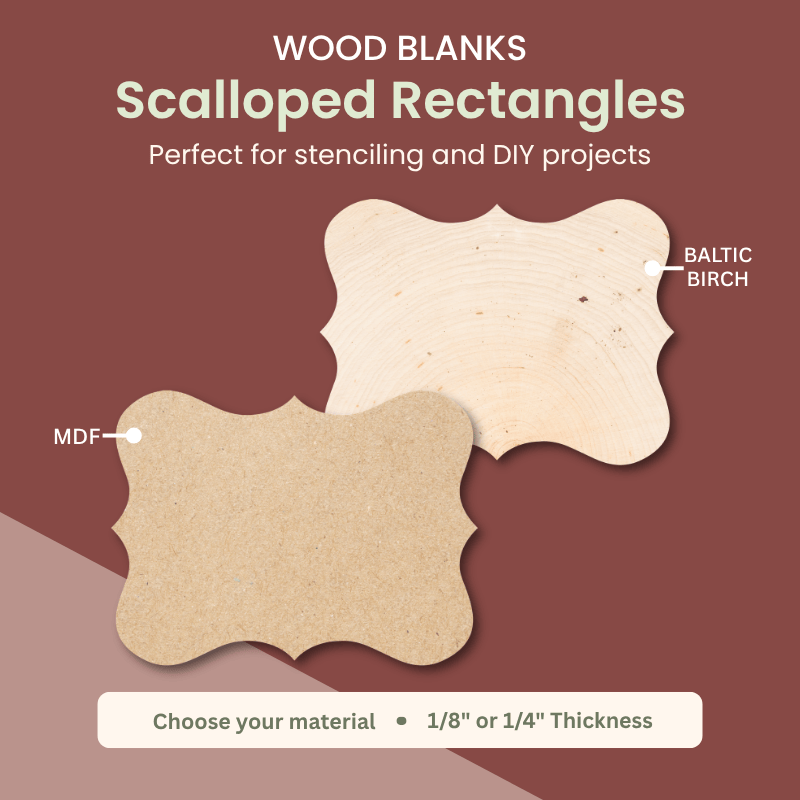 Scalloped rectangle wood blanks in MDF or Baltic birch for stenciling and DIY signs – WallCutz