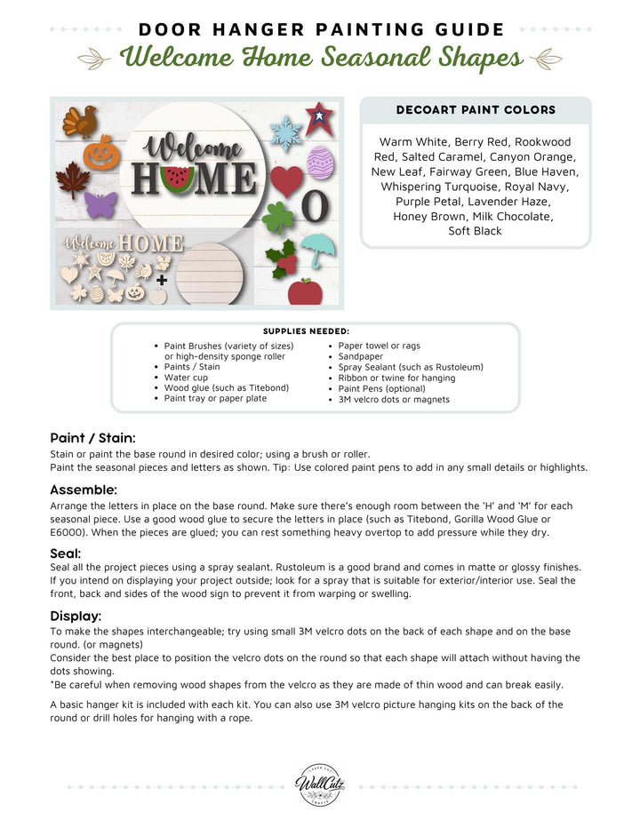 Seasonal Shapes door hanger instructions