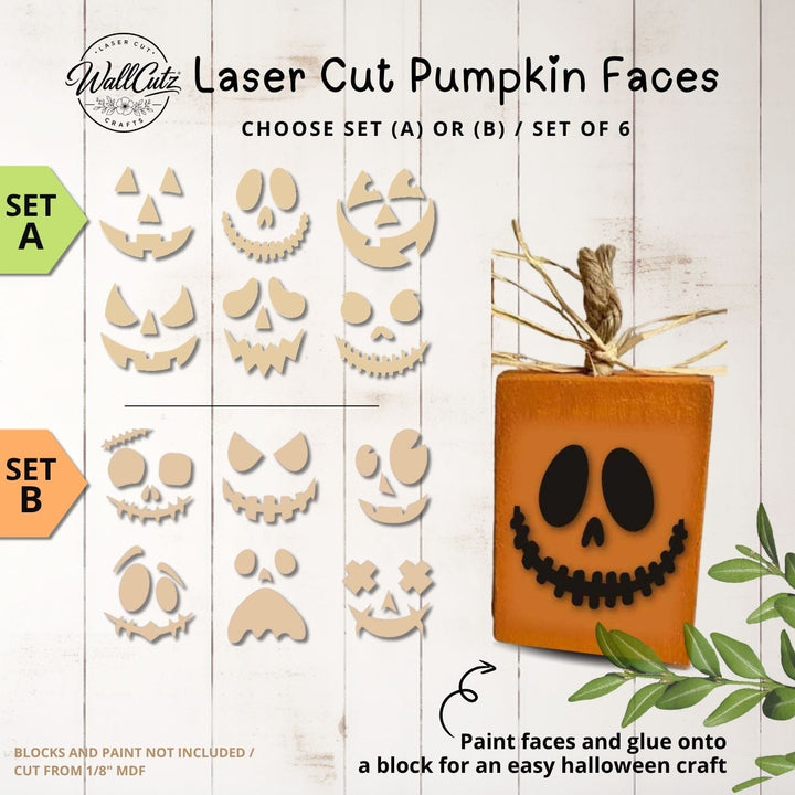 Wood Cut-Outs / Pumpkin Faces 6pk / Set A or B