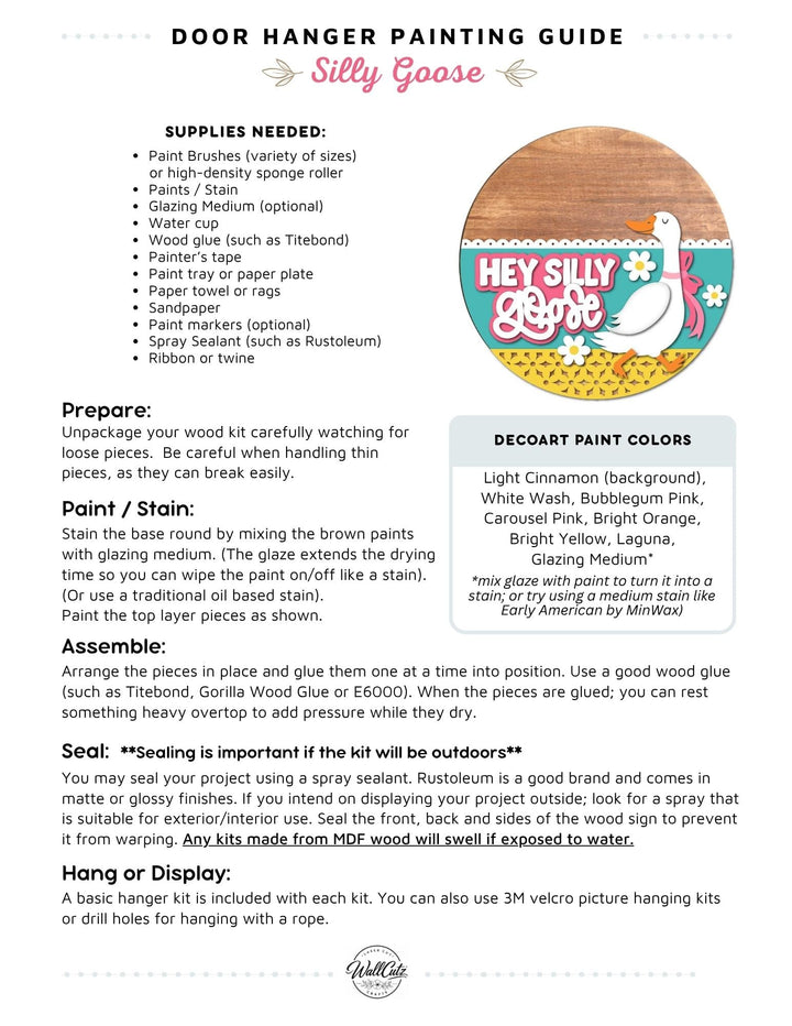 Silly Goose door hanger instructions