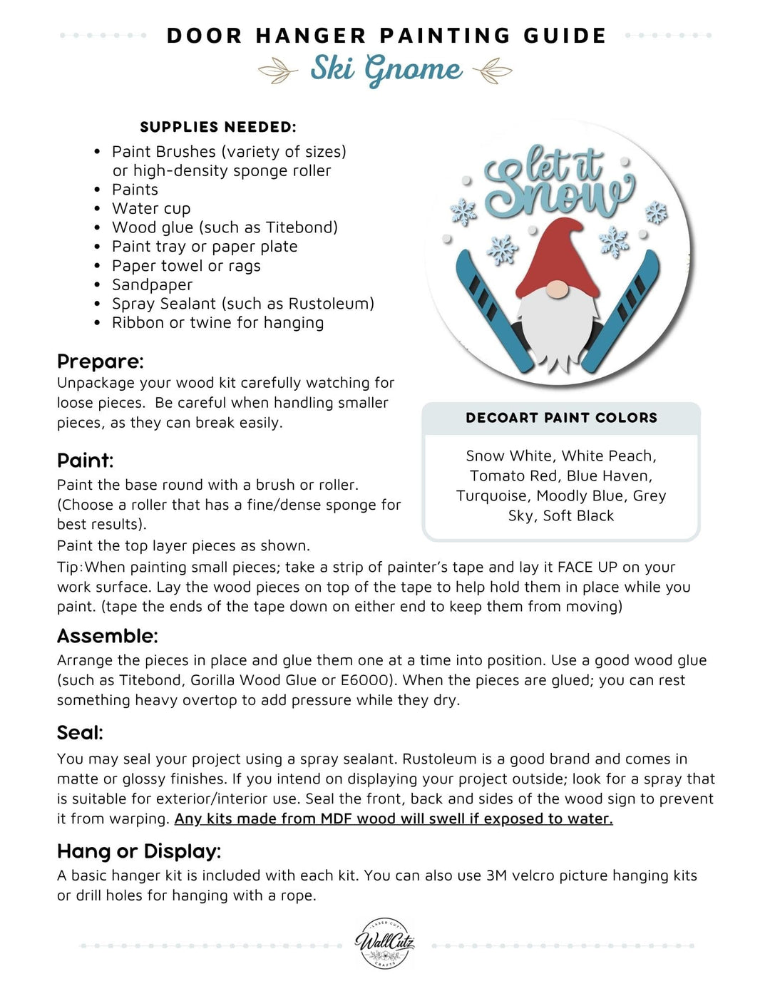 Ski Gnome door hanger instructions