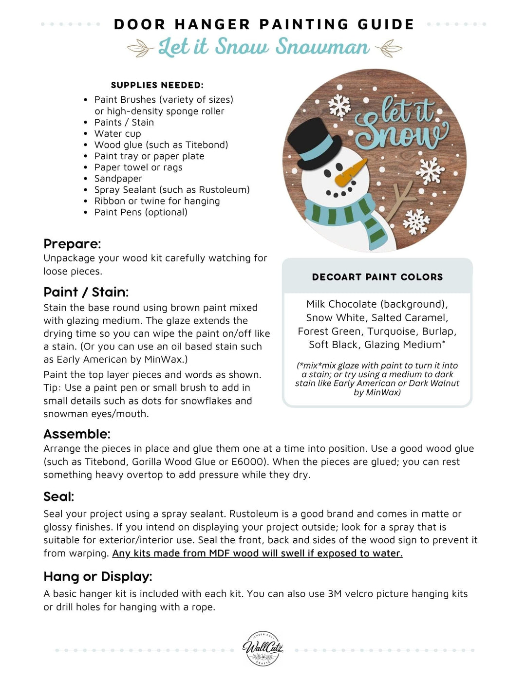 Snowman Let It Snow door hanger instructions