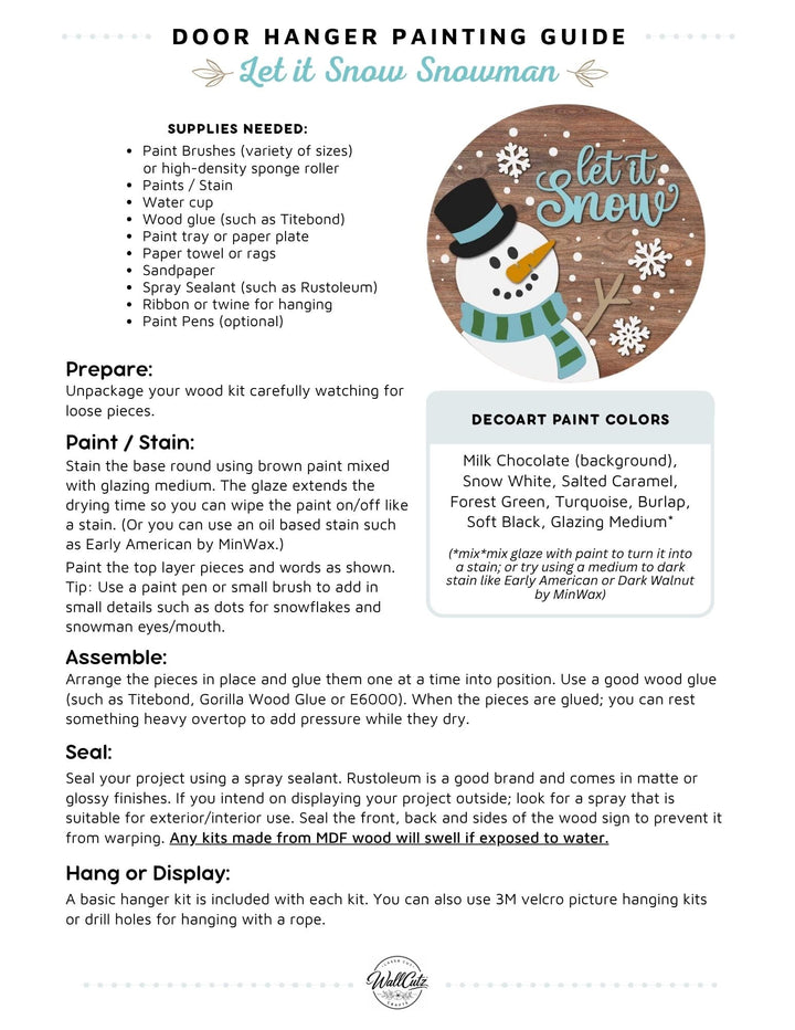 Snowman Let It Snow door hanger instructions