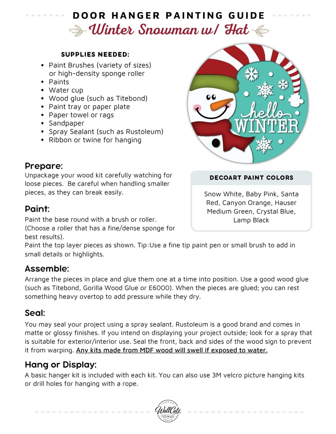 Snowman Snow-hat door hanger instructions