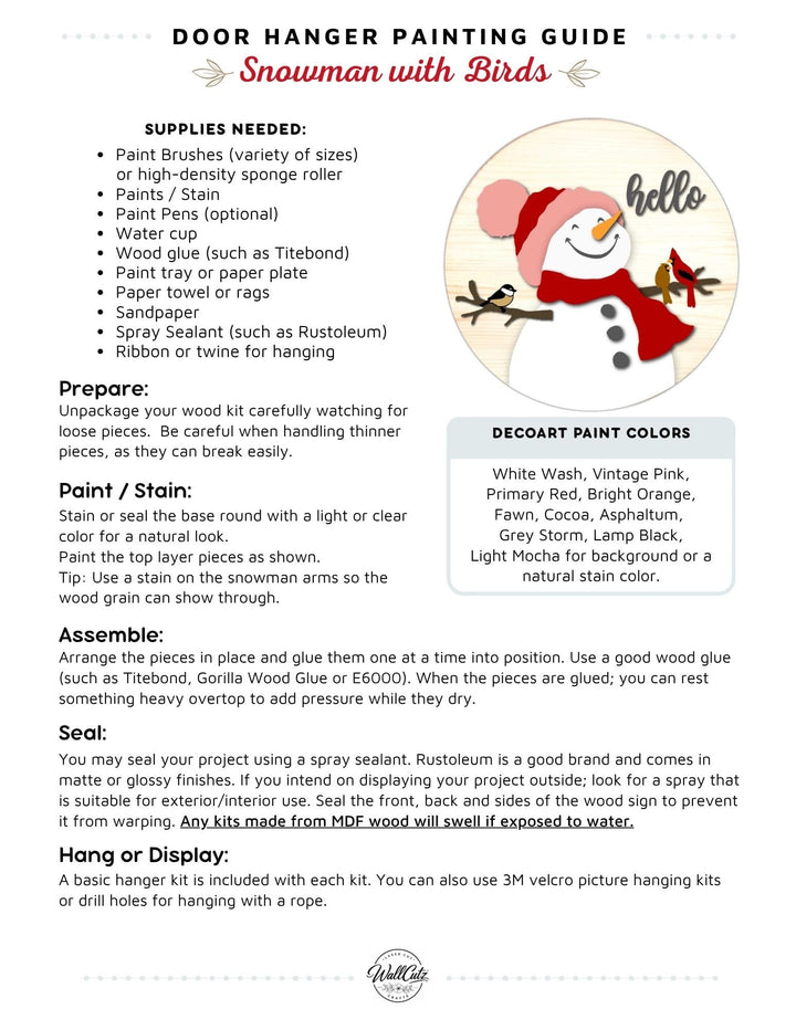 Snowman with Birds door hanger instructions