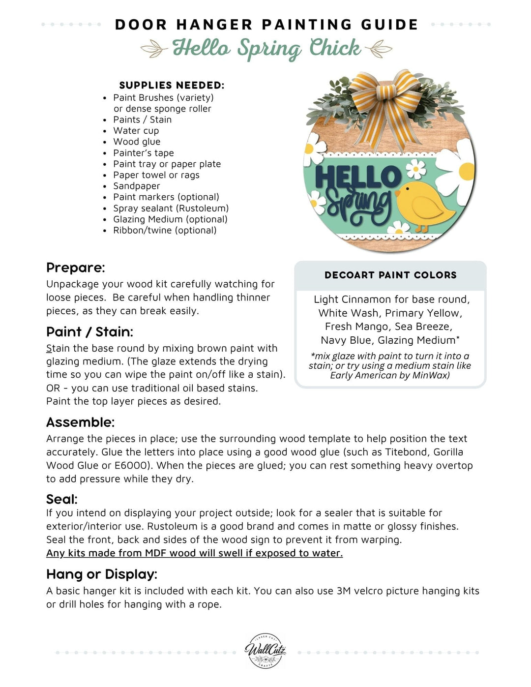 Hello Spring Chick door hanger instructions