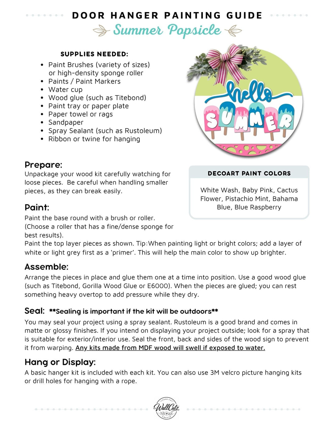 Summer Popsicle door hanger instructions