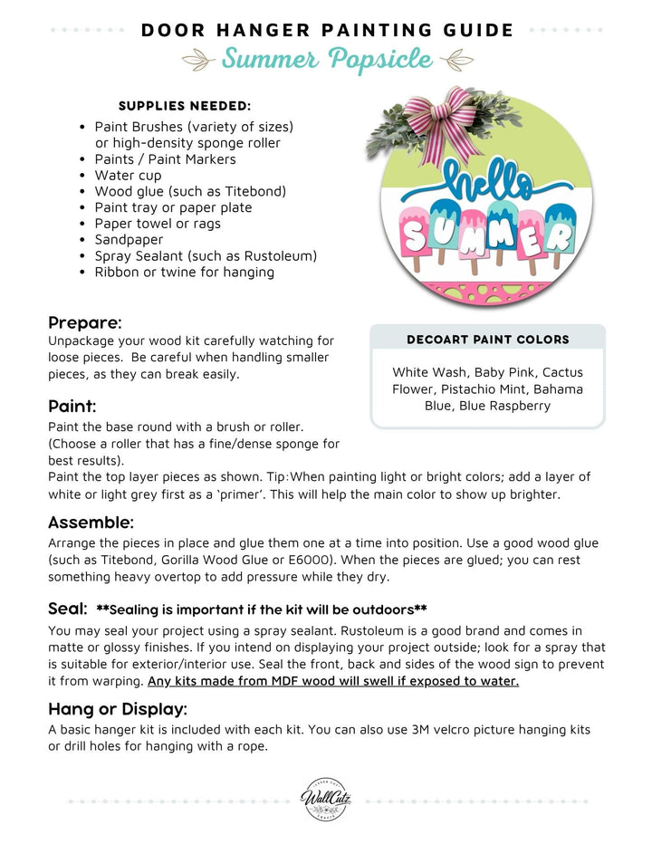 Summer Popsicle door hanger instructions