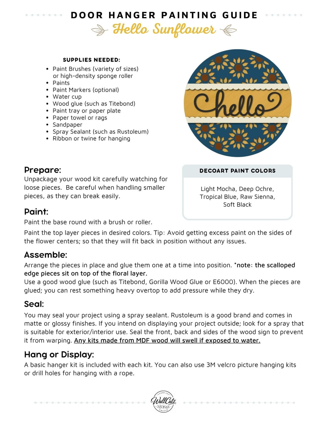 Sunflower Hello door hanger instructions