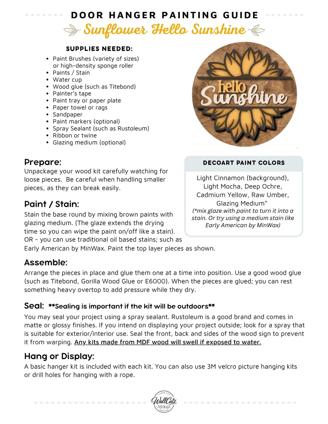 Sunflower Hello Sunshine door hanger instructions