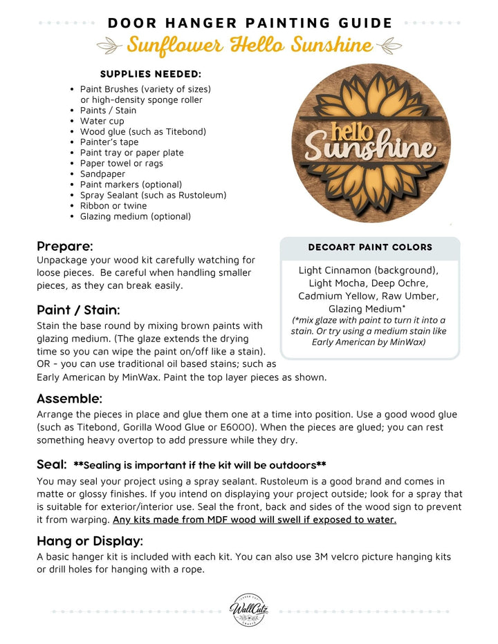 Sunflower Hello Sunshine door hanger instructions