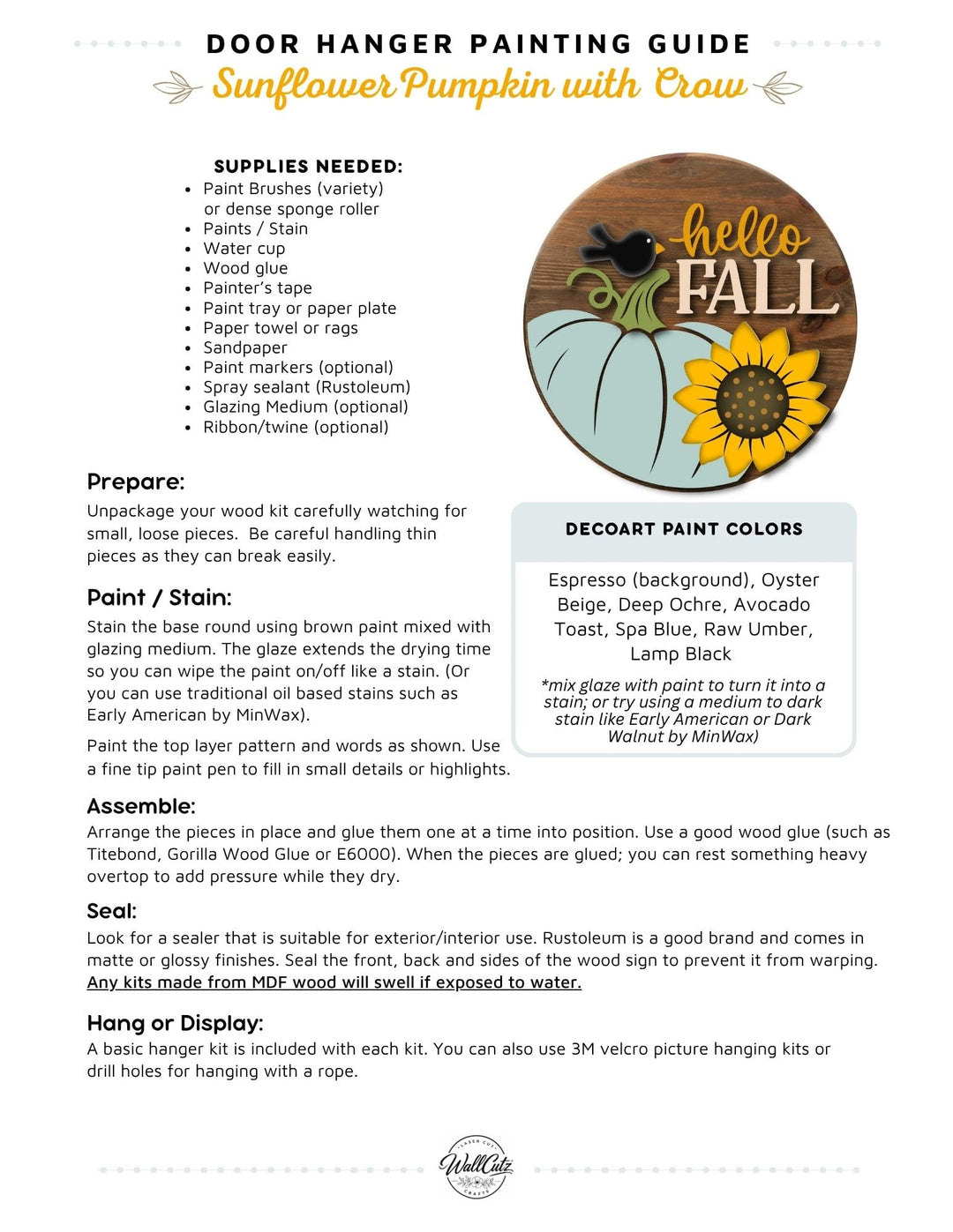 Sunflower Pumpkin door hanger instructions