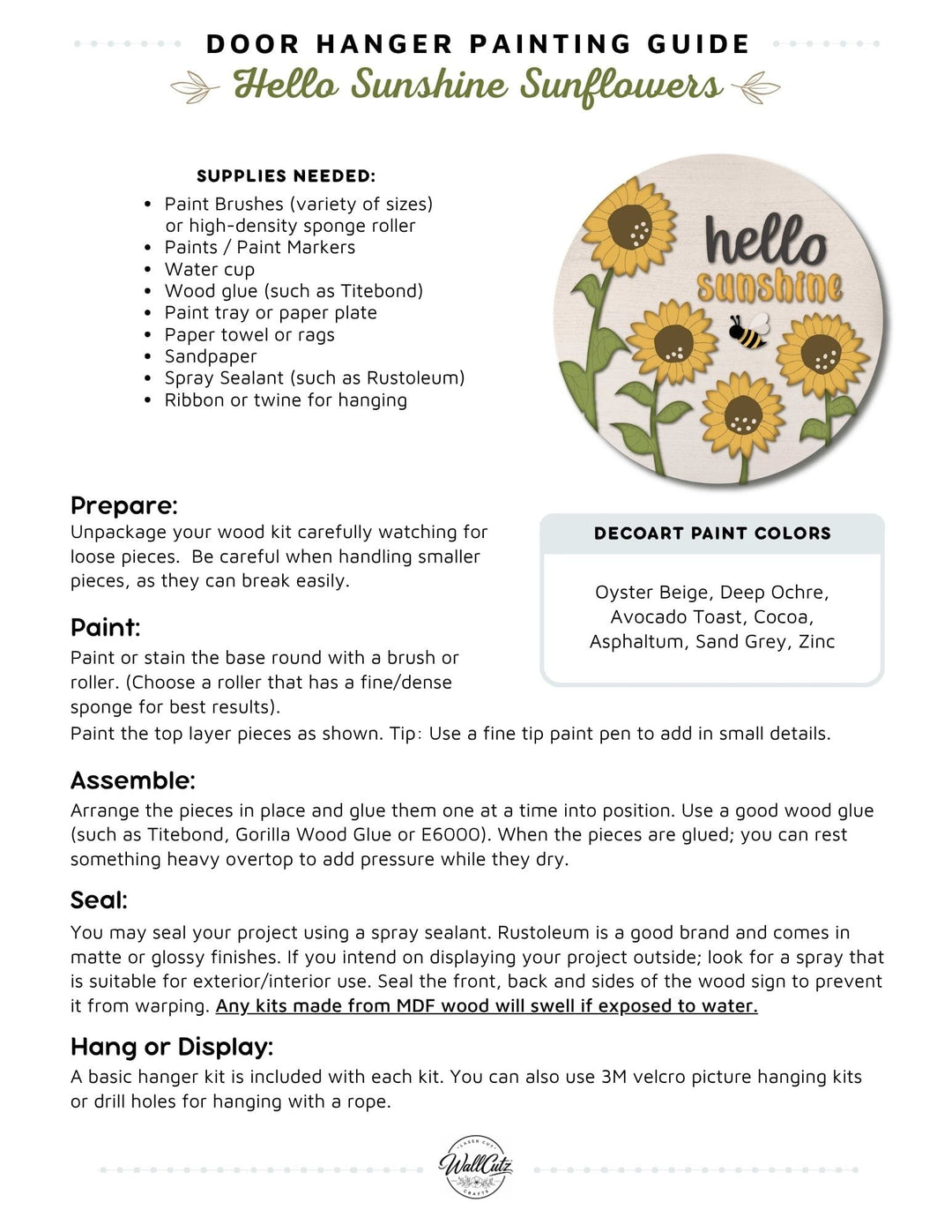 Sunshine Sunflowers door hanger instructions
