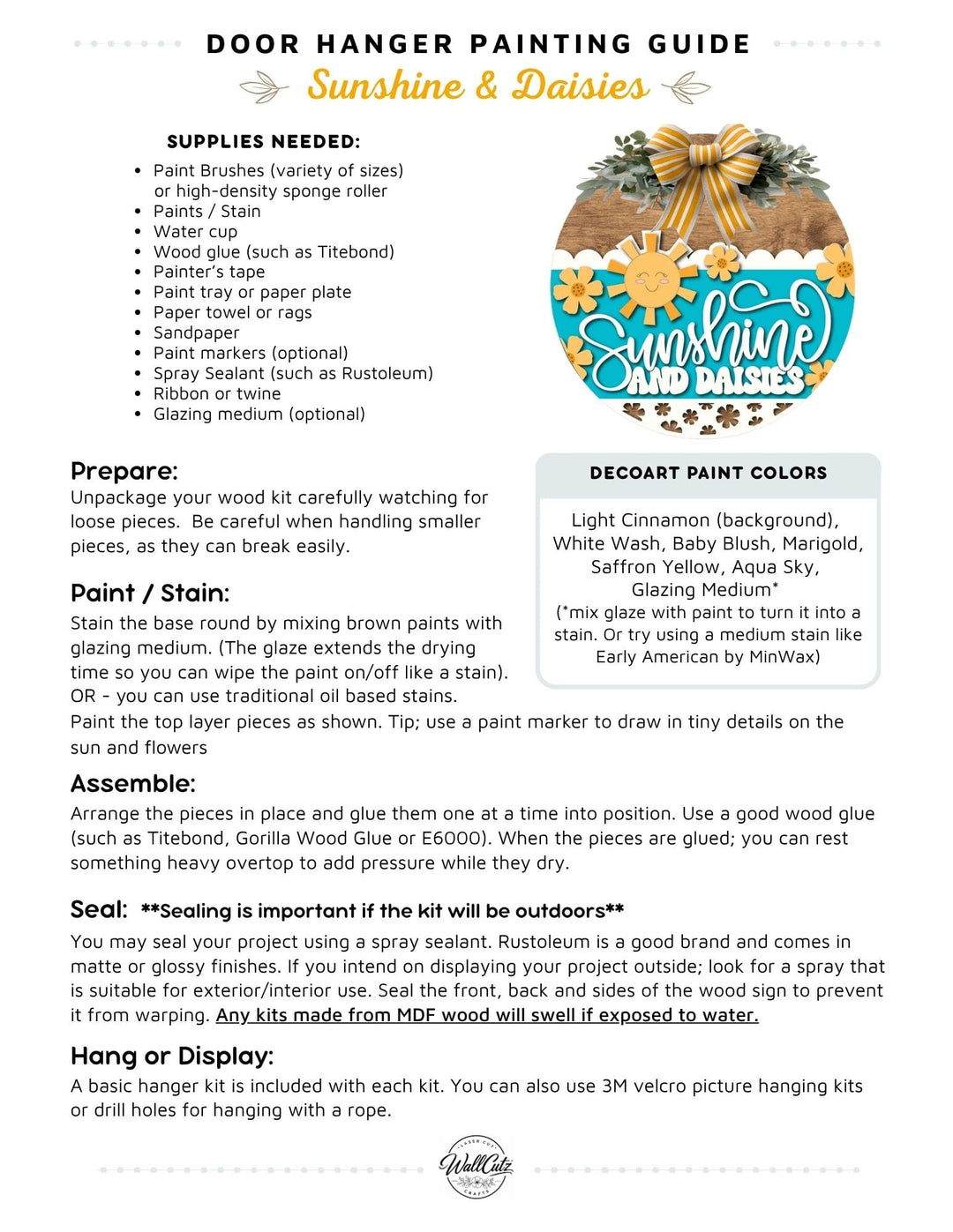 Sunshine & Daisies door hanger instructions