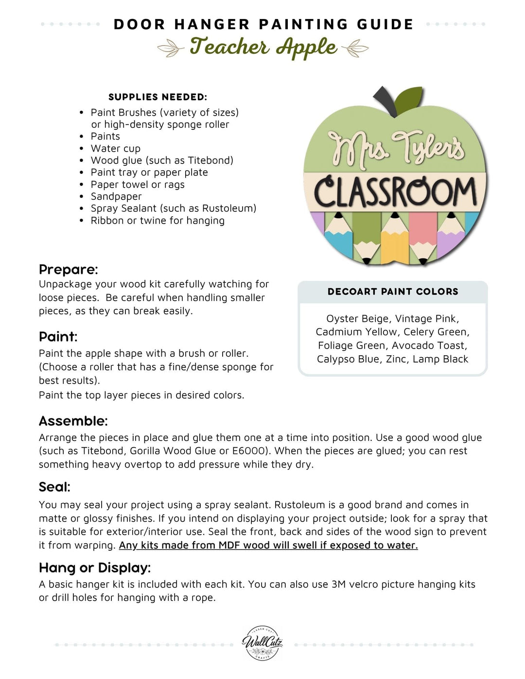 Teacher Apple door hanger instructions