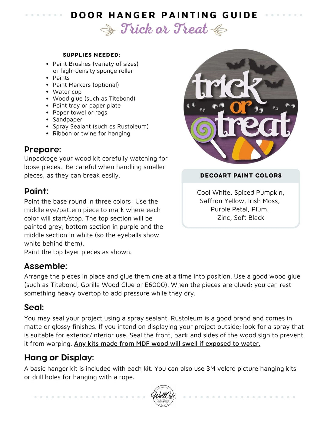Trick Or Treat door hanger instructions