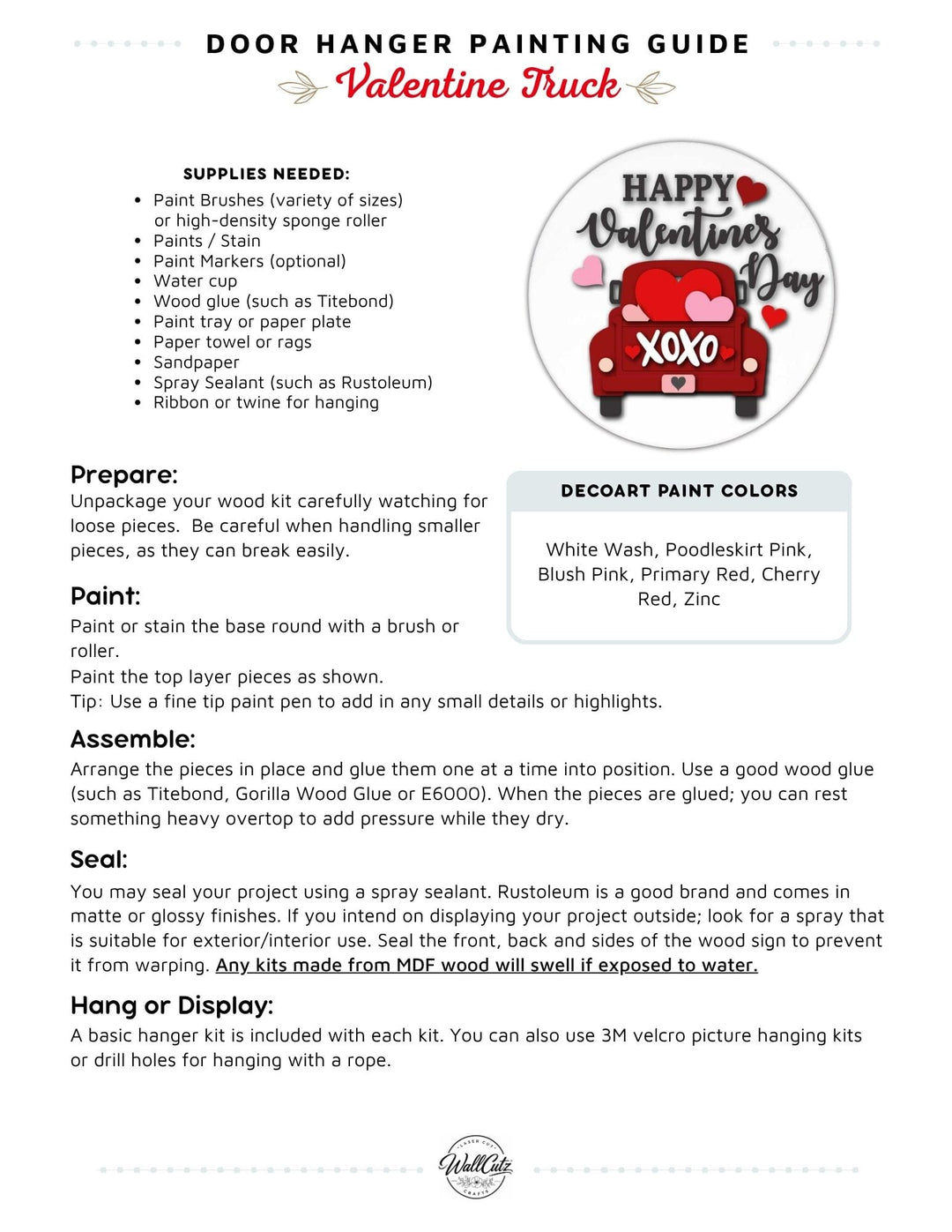 Valentine Truck door hanger instructions