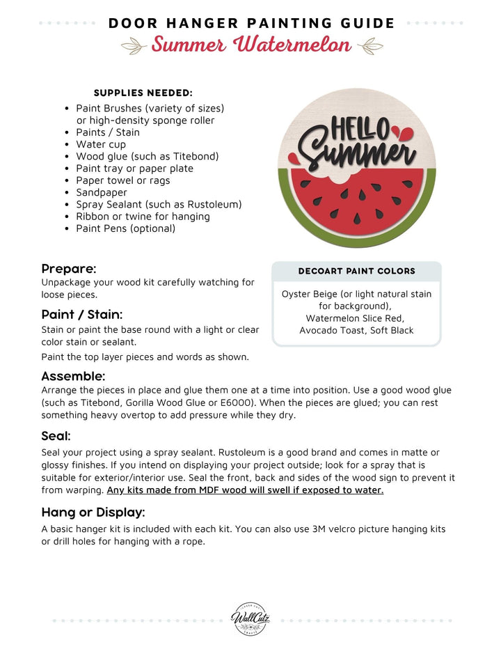 Watermelon Hello door hanger instructions