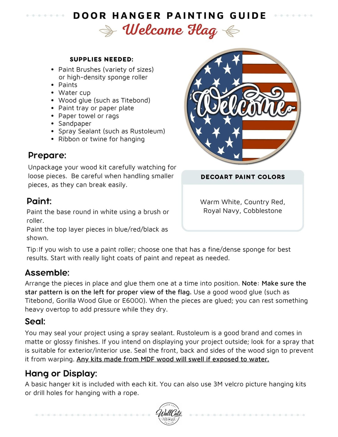 Welcome Flag USA door hanger instructions