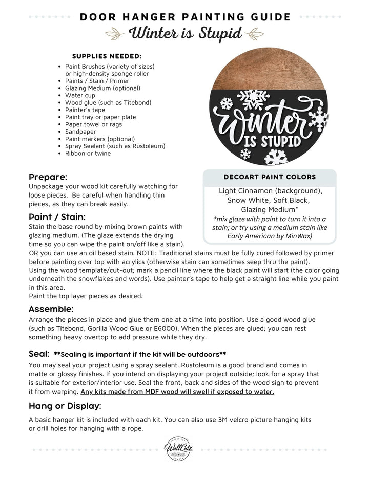 Winter is Stupid door hanger instructions