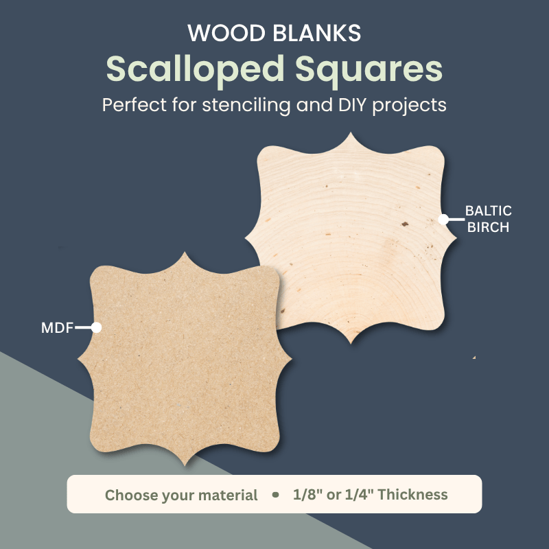 Scalloped square wood frame blanks in MDF or Baltic birch for stenciling and DIY signs – WallCutz