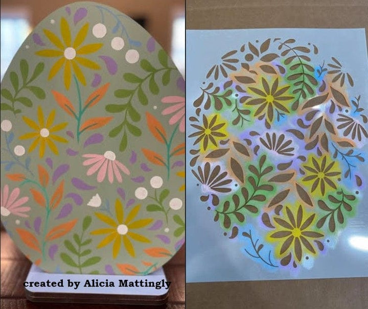 Wood Kit / Egg Shape with Spring Floral Stencil