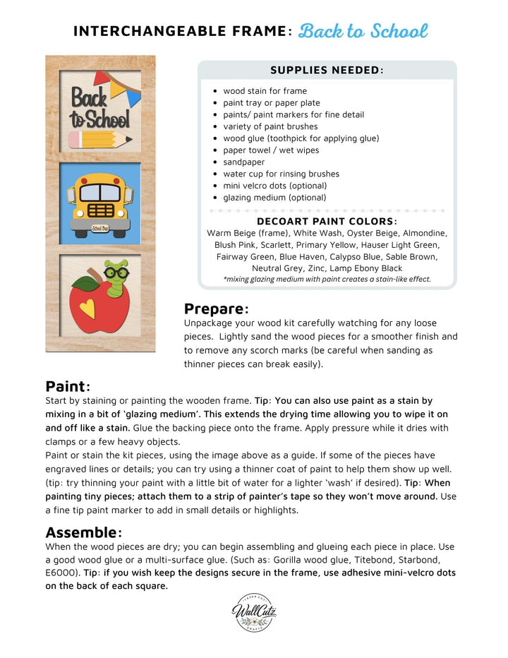 WallCutz  Back To School Bus & Apple – Interchangeable 5x5 Wood Kit Wood Kit